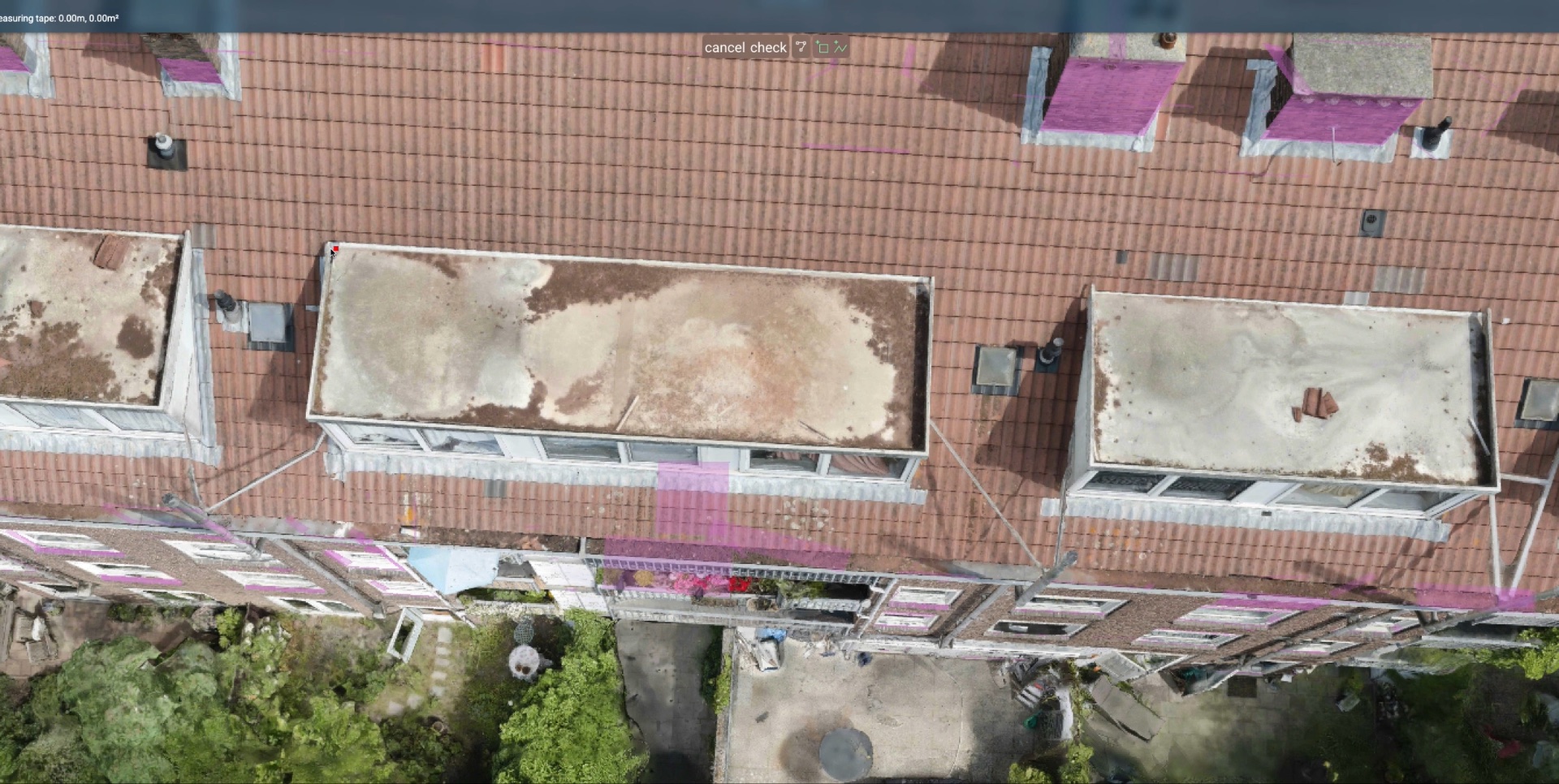 Aerial roof inspection with measurement overlays from drone capture